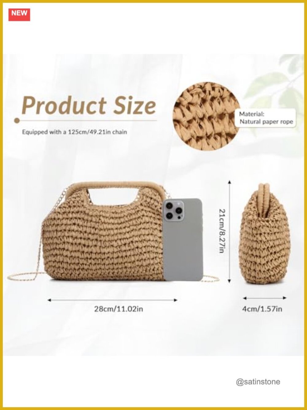 Straw Dumpling Clutch Bag, Woven Tote Purse for Women, Summer Beach Bag - Picture 4 of 7